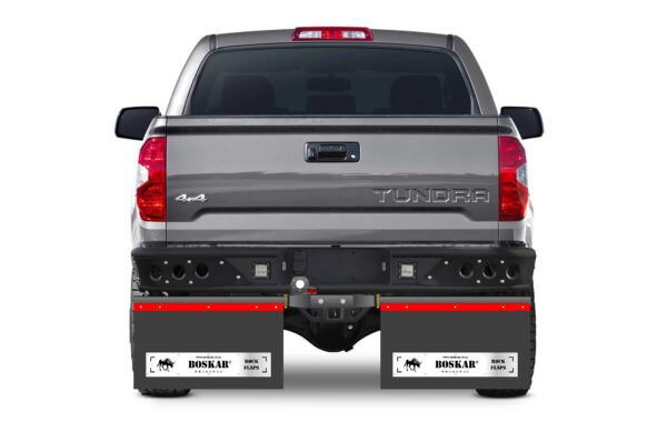 BOSKAR © ROCK FLAPS are an adjustable and removable rock and mud protection system for your offroad vehicle and towed trailer.